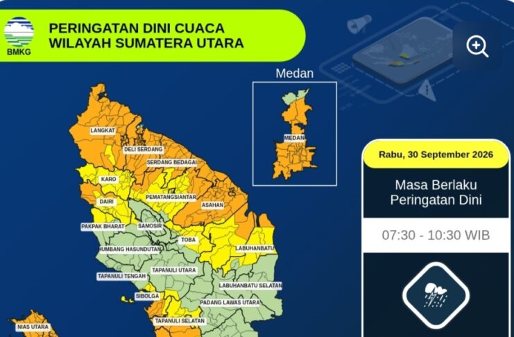 BMKG Peringatkan Hujan Lebat dan Petir di Sumatera Utara